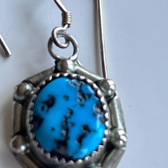 Vintage authentic Native American sterling silver turquoise earrings N Juan - Picture 11 of 14
